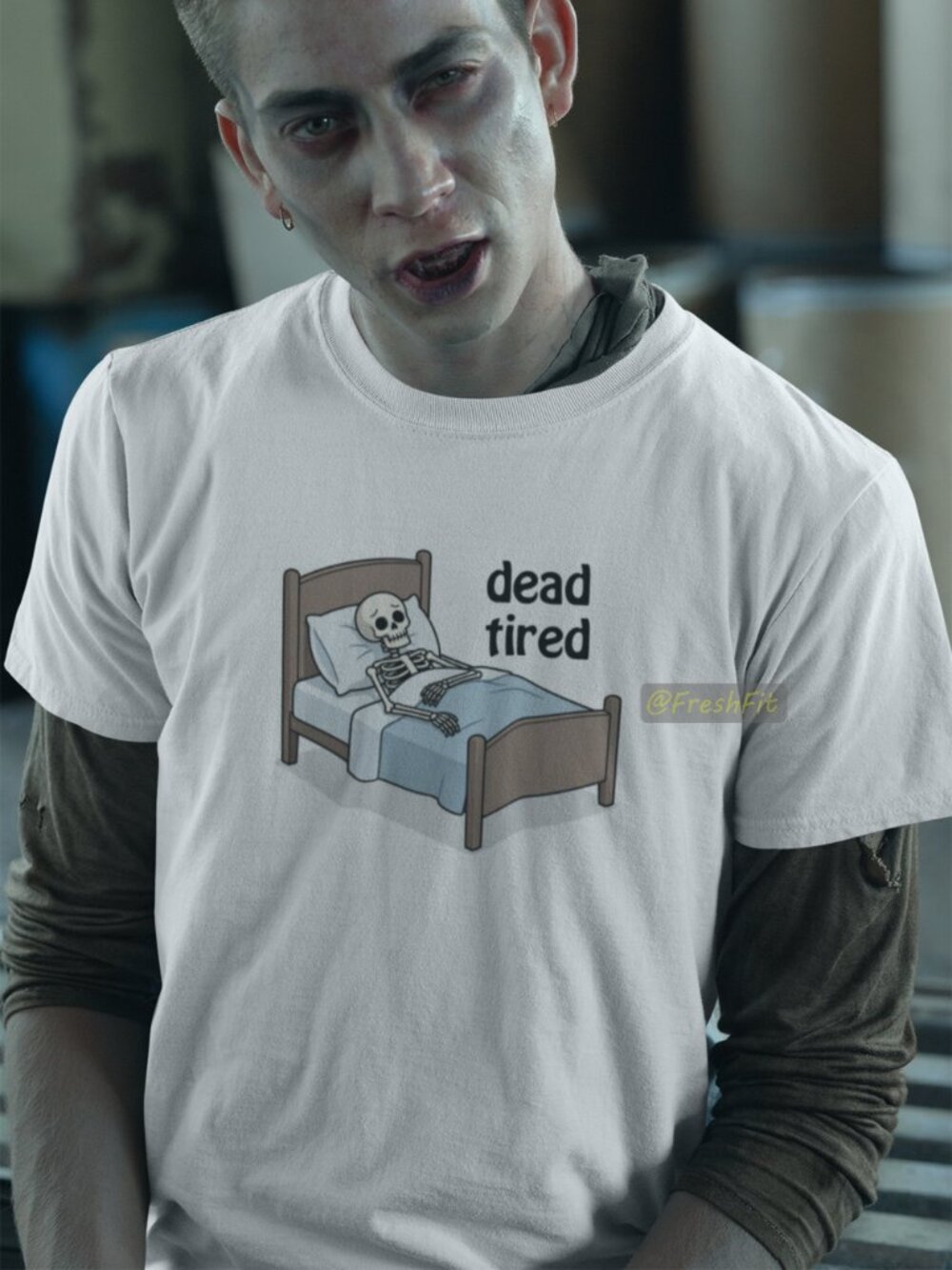 🆕Dead Tired Skeleton White T-Shirt Graphic Tee